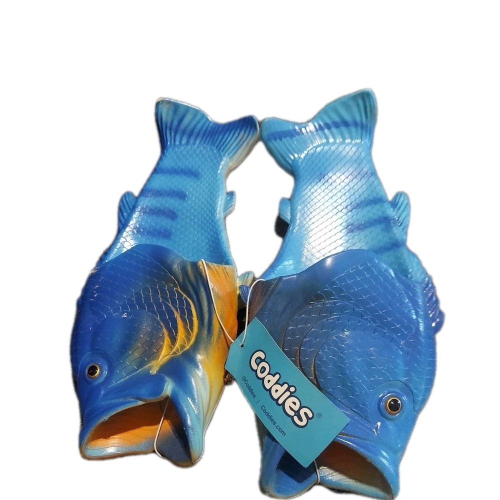 Bass Blue Fish Slip On Rubber Sandals Coddies size 46/47 Foot Gag Gift Unisex